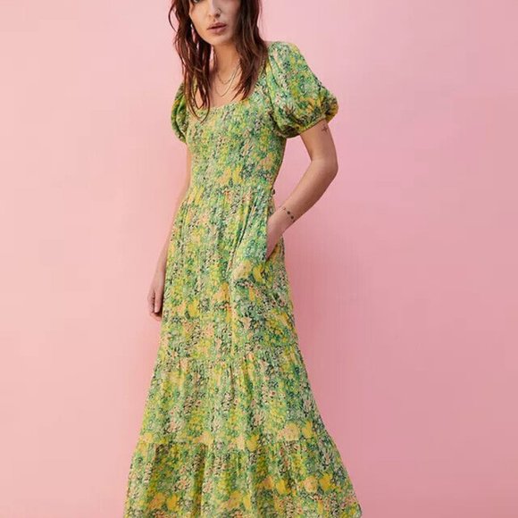 UO Lottie Backless Green Floral Midi Dress Printed M & S - Picture 1 of 9